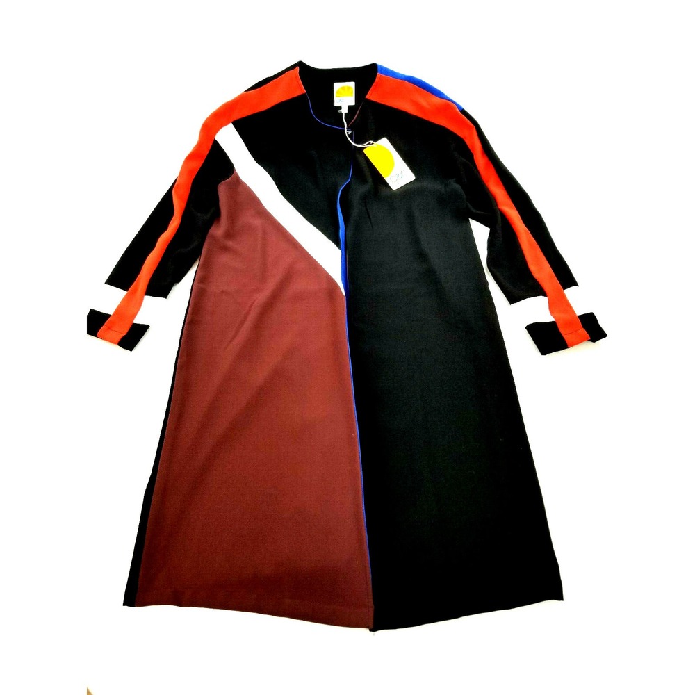 C&C California Womens Colorblock Longline Jacket Coat Black Brown Blue Large NEW